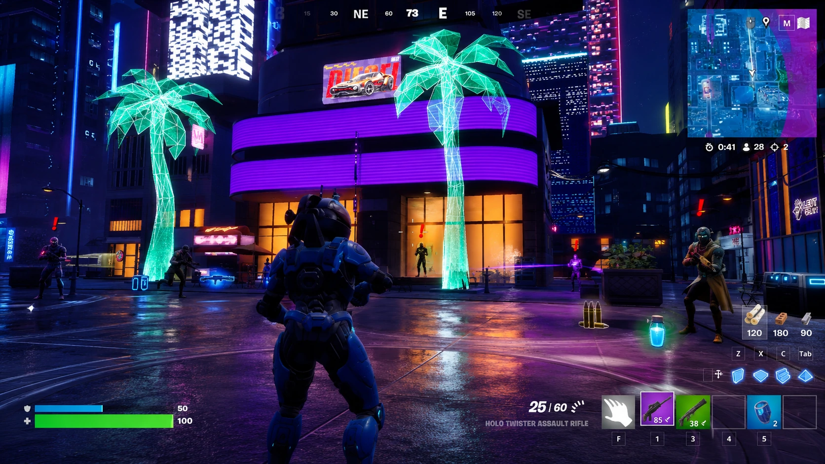 In-game neon palms — ZupaWorld nightlife district
