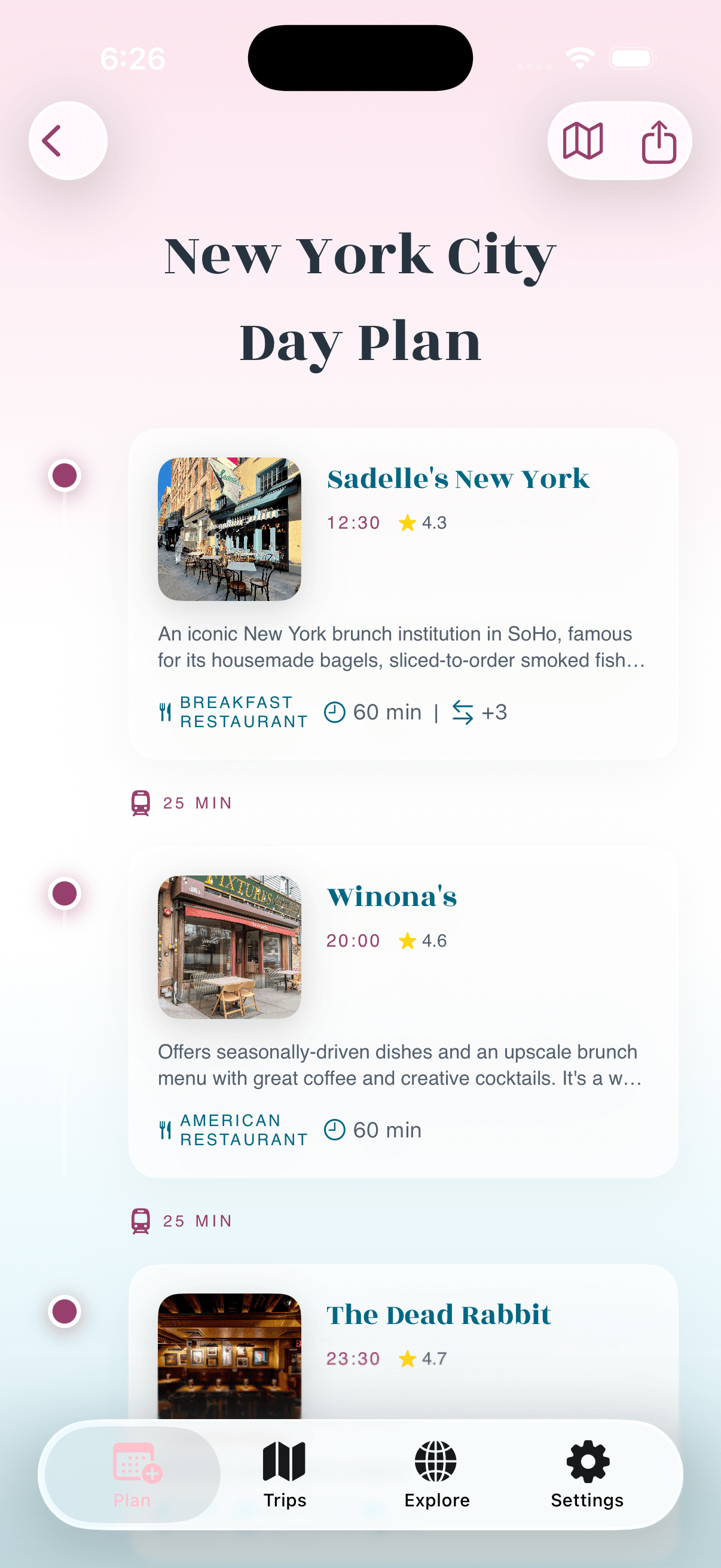 Plan app day plan timeline on mobile